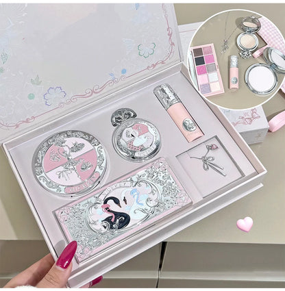NICEKEY Face Makeup Sets Include 1*Lip mud,1*Pressed Powder,1*Highlight Powder,1*Eyeshadow Palette Powder With Necklace Gift