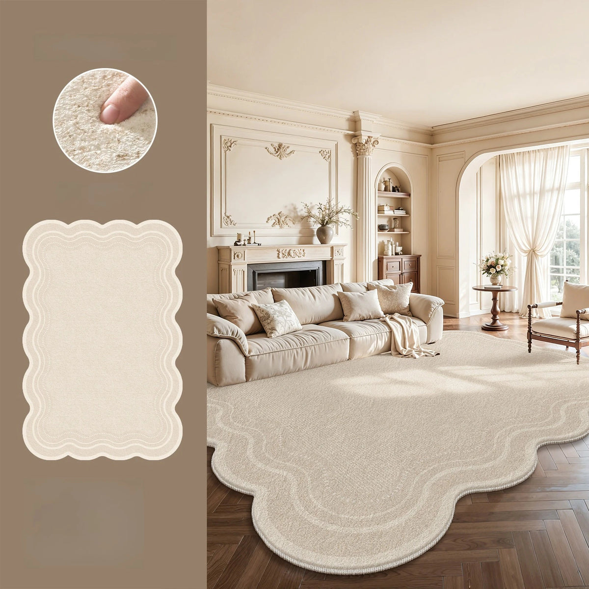 Cream Style Rugs for Bedroom Large Area Living Room Decoration Plush Carpet Irregular Thick Lounge Floor Mat Fluffy Soft Rug