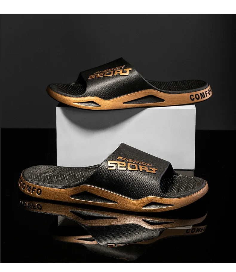 Men's Letter Print Slide Sandals Color Block Thick Sole Sport Slippers 2026
