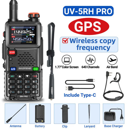 Baofeng UV-5RH PRO GPS Walkie Talkie Multi Band Wirless Copy Frequency NOAA Type-c Long Range UV-5R Tow Way Ham Radio