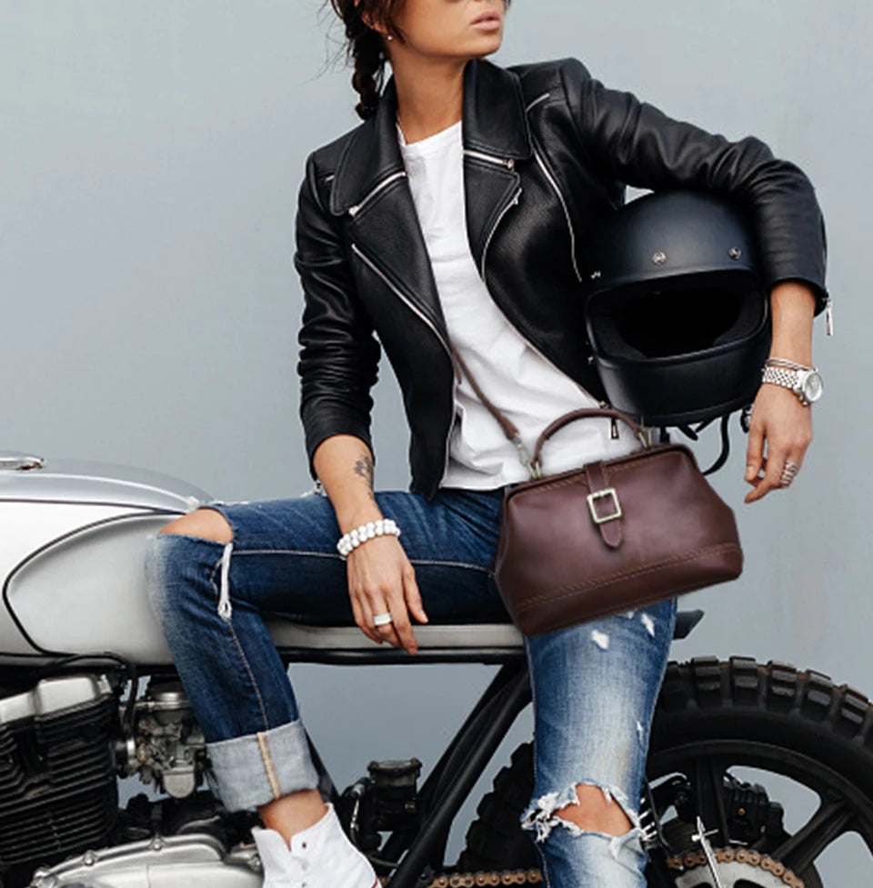 CONTACT'S Genuine Leather Sling Shoulder Bags for Women Luxury Designer Tote Bag Women‘s Bag Handbag Fashion Ladies’ Doctor Bag