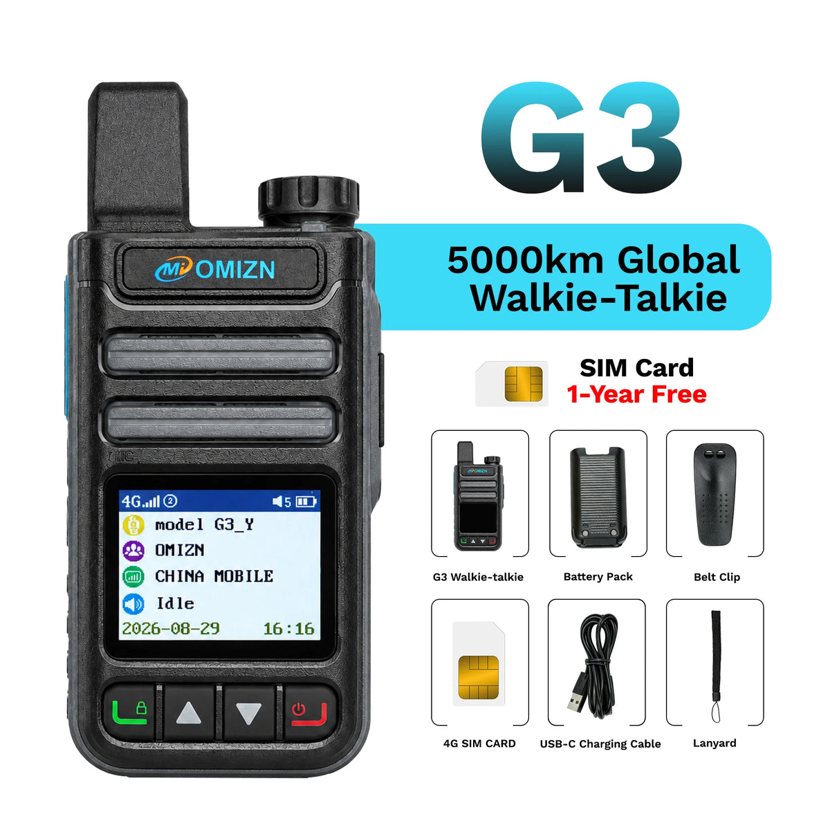 OMIZN Walkie Talkie 4G Global Signal Radio 5000 Km POC Radios Long Range Camping Waterproof IP65 Portable Distance Calling G3