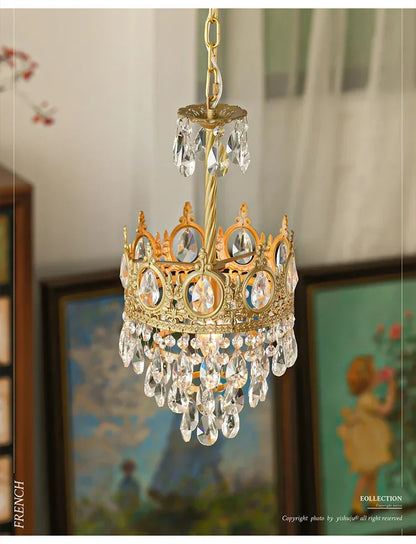 Modern Luxury Chandelier LED Crystal Vintage French Pendant Lamps for Living Dining Table Room Golden Crown Lighting Home Deocr