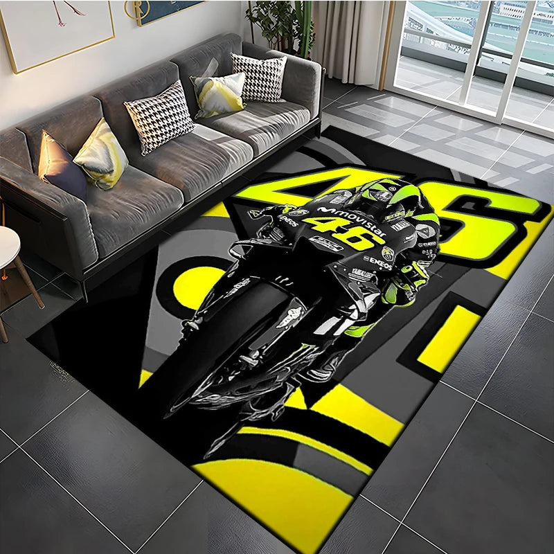 The Doctor Cartoon Head Yellow Carpet Mat Racing Theme Living Room Rug with Number 46 Signature Home Decoration Rugs for Bedroom