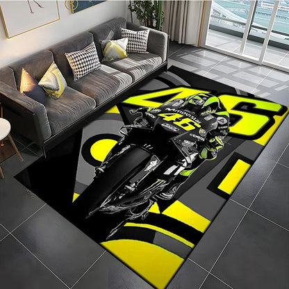 The Doctor Cartoon Head Yellow Carpet Mat Racing Theme Living Room Rug with Number 46 Signature Home Decoration Rugs for Bedroom