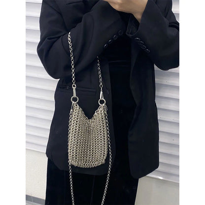 Metallic Hauberk Shoulder Bag Woven Ring Tote Chain Mail Designer Purses and Handbags Handmade Hollow Crossbody Bags for Women