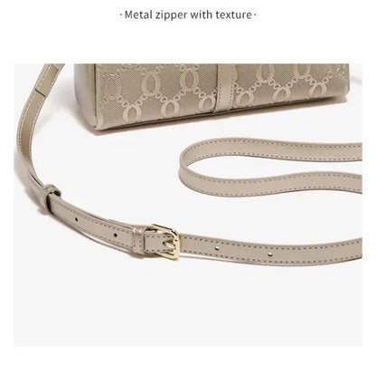 FOXER Elegant Women's Shoulder Bag Split Leather Lady Crossbody Bag Fashion Monogram Print Large Capacity Purse