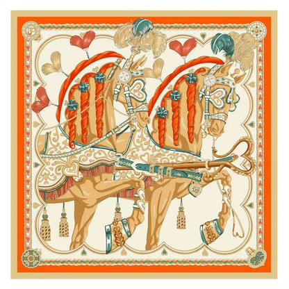 130CM Silk Scarf Women Horse Head Print Stoles Square Scarves Wraps Large Bandana Kerchief Hijabs Female Silk Foulards Sjaal