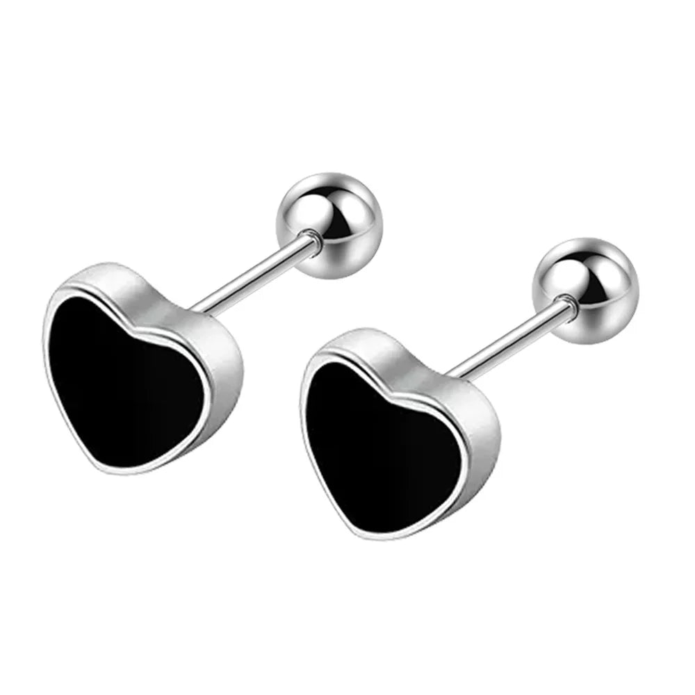 925 Sterling Silver Black Heart Star Round Stud Earrings for Women Engagement Luxury Quality Jewelry Wholesale Prevent Allergies