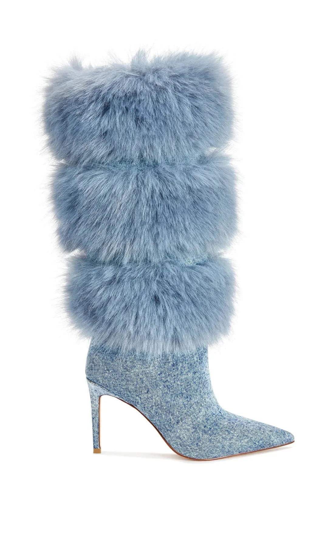 2026 Women Upsetter Sky Blue Furry Knee High Boots Soft Warm Plush Stiletto Heel Tall Boots Elegant Fall Winter Long Dress Heel