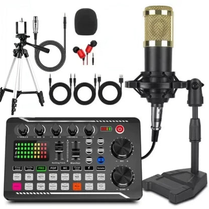 F998 Live Streaming Sound Card Kit Rechargeable Condenser Microphone With Stand Bluetooth Mixer For Streaming Recording