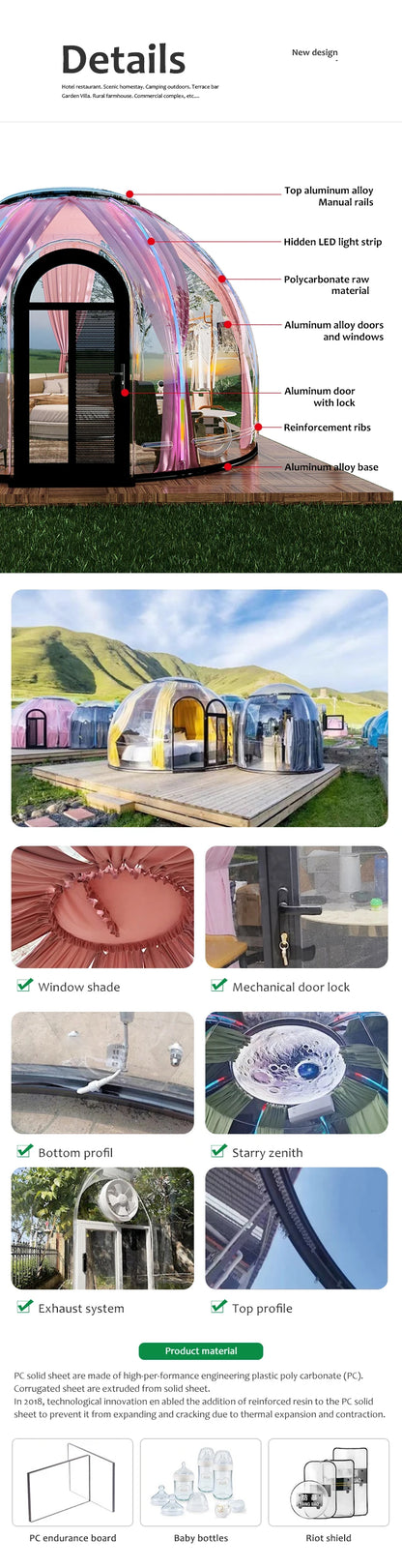Prefab Polycarbonate Winter Geodesic Clear Dome Tent Green Dome House
