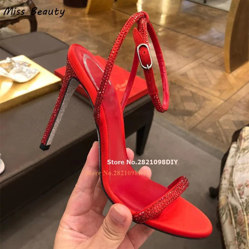 Concise One Belt Crystal High Heel Sandals Women Buckle Strap Stiletto Heeled Summer Shoes Bling Bling Ankle Strap Shoes