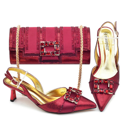 Doershow New Arrival African Wedding Shoes and Bag Set GOLD Color Italian Shoes with Matching Bags Nigerian lady party  SJJ1-1