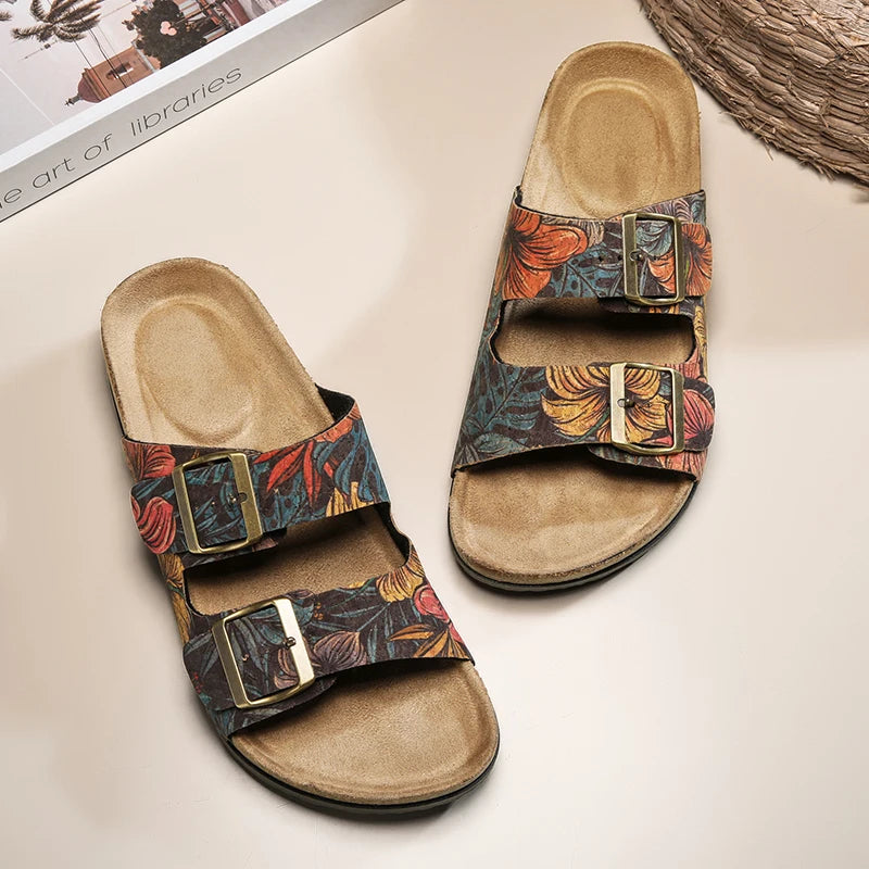 Women Sandals with Memory Foam Footwear Slides for Women with Cork Footbed Flip Flops for Women with Double Straps Sandals