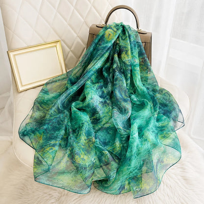 130*180cm Fashion Spring Summer Women Floral Printing Beach Silk Scarf Shawls Female Long Wraps Beach Sunscreen Hijab Lady
