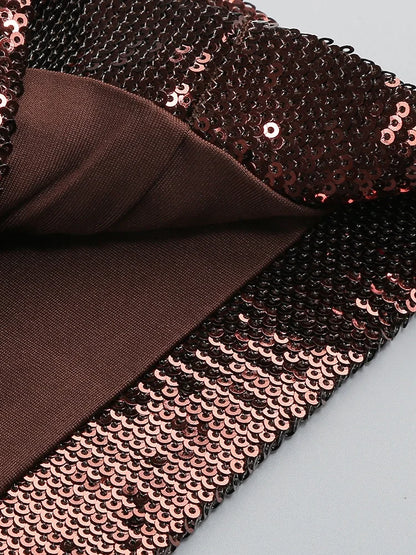 VC Gold Elegant Jumpsuits For Woman Luxury Brown Sequins Design Fashion Party Sexy Backless Sleeveless One Piece Female Clothing