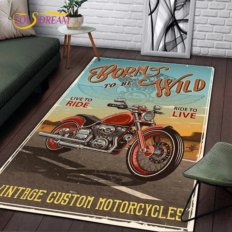 Retro Motorcycle Area Rug Carpet Moto Fans Non-slip Large Door Step Mat Bathmat for Living Room Bedroom Entrance Home Decoration