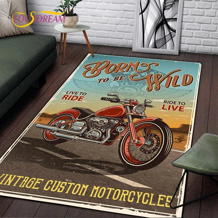 Retro Motorcycle Area Rug Carpet Moto Fans Non-slip Large Door Step Mat Bathmat for Living Room Bedroom Entrance Home Decoration