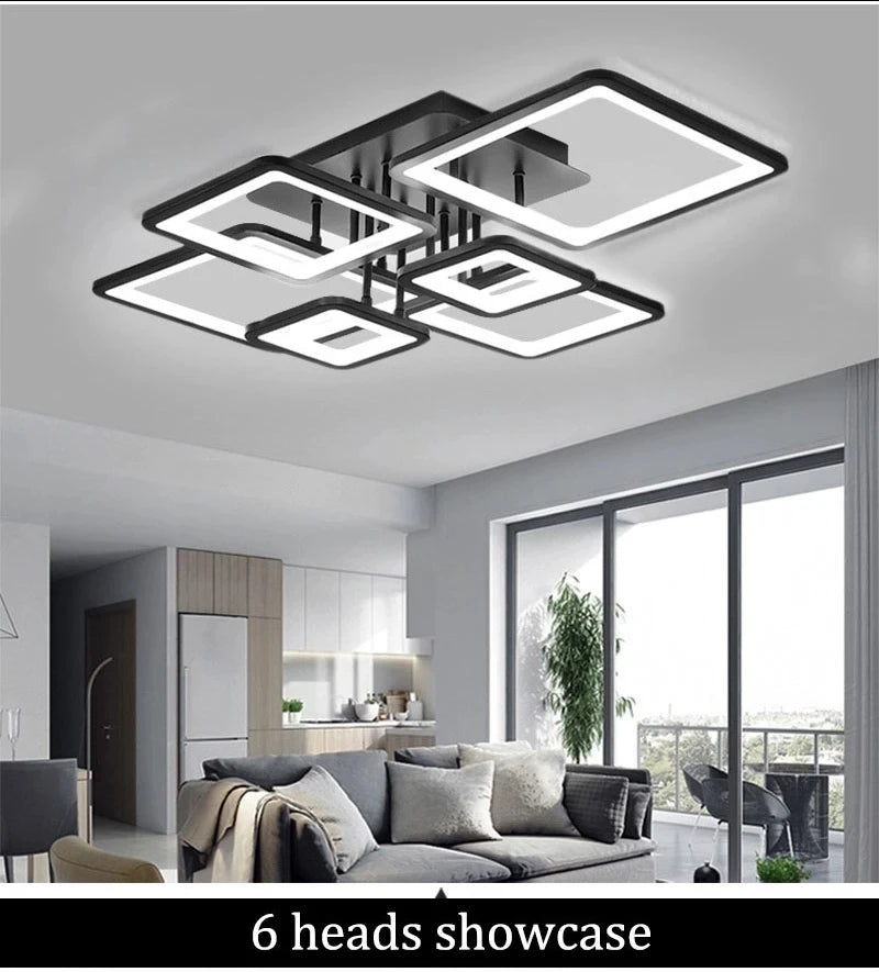 Creative Grid LED Ceiling Light Luxury Villa Hall Black Living Room Decor Dining Room Ceiling Chandelier Home Lustre Fixture