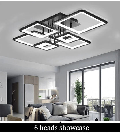 Creative Grid LED Ceiling Light Luxury Villa Hall Black Living Room Decor Dining Room Ceiling Chandelier Home Lustre Fixture