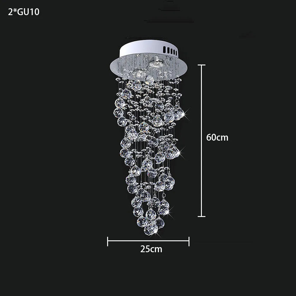 Modern Luxury Spiral Crystal Ceiling Fixture Long Cascading Crystal Design for Duplex Stairwell High Ceiling Home Lighting