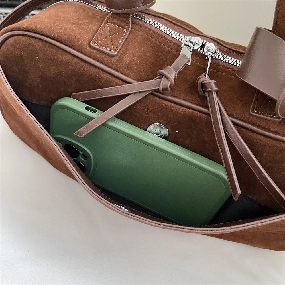 2026 Autumn Winter Latest Commute Shoulder Bags For Women PU Suede Pure Color Large Capacity Boston Bag Luxury Designer Handbags