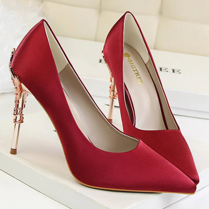 Women Luxury Metallic Decoration Heel Wedding Shoes Lady Trendy 10cm High Heels Pointed Toe Shoes Female Premium Gray Shoes