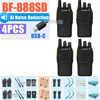 Baofeng BF-888SD Walkie Talkie AI Noise Reduction Updated BF-888S Encrypted Calls FM Wireless Frequency Copy Type-C UHF Radios