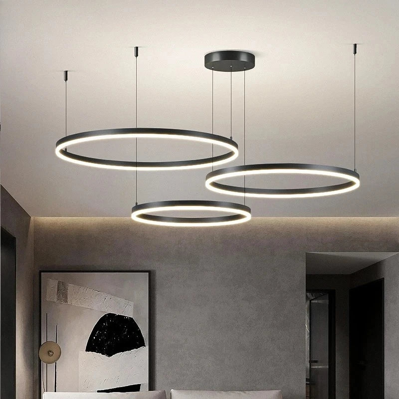 Modern Aluminum Rings Chandeliers Simple Acrylic LED Pendant Lights Living Dining Room Home Restaurant Decor Lighting Fixtures