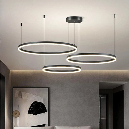 Modern Aluminum Rings Chandeliers Simple Acrylic LED Pendant Lights Living Dining Room Home Restaurant Decor Lighting Fixtures