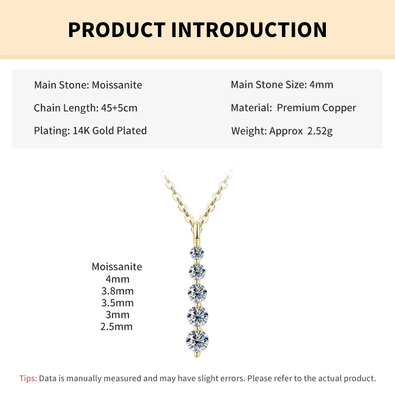 Rrjzz 5-Stone Moissanite Pendant Necklace D Color VVS1 Round Lab Diamond 14k Gold Silver Plated Necklace Jewelry Gifts with GRA