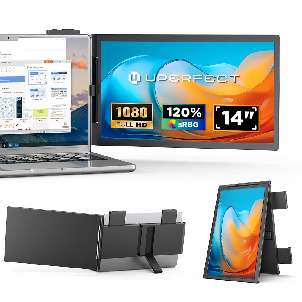 UPERFECT Laptop Screen Extender 14" FHD 1080P IPS Laptop Monitor Extender Dual Screen Portable Monitor for Laptops 13-17"