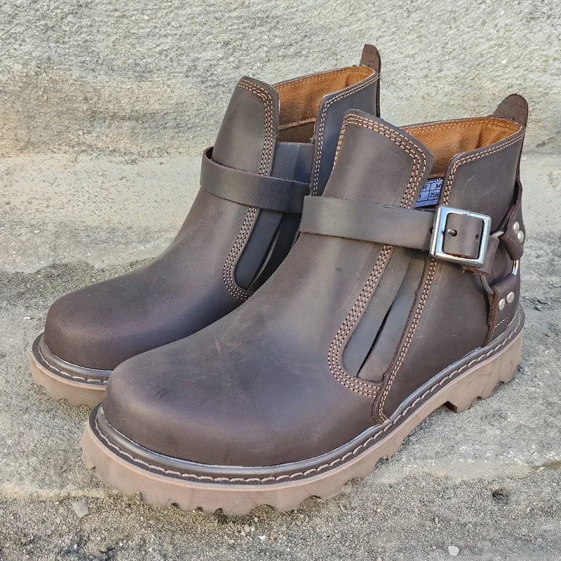 Waterproof Leather Motorcycle Boots Men Brown Motocross Street Riding Shoes Retro Motorcycle Protection Boots