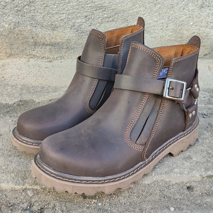Waterproof Leather Motorcycle Boots Men Brown Motocross Street Riding Shoes Retro Motorcycle Protection Boots
