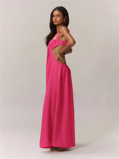 2026 Backless Jumpsuits For Woman Jumpsuit Sling Hollow Out Slim Solid Color Sleeveless Casual Elegant Temperament Simple Style