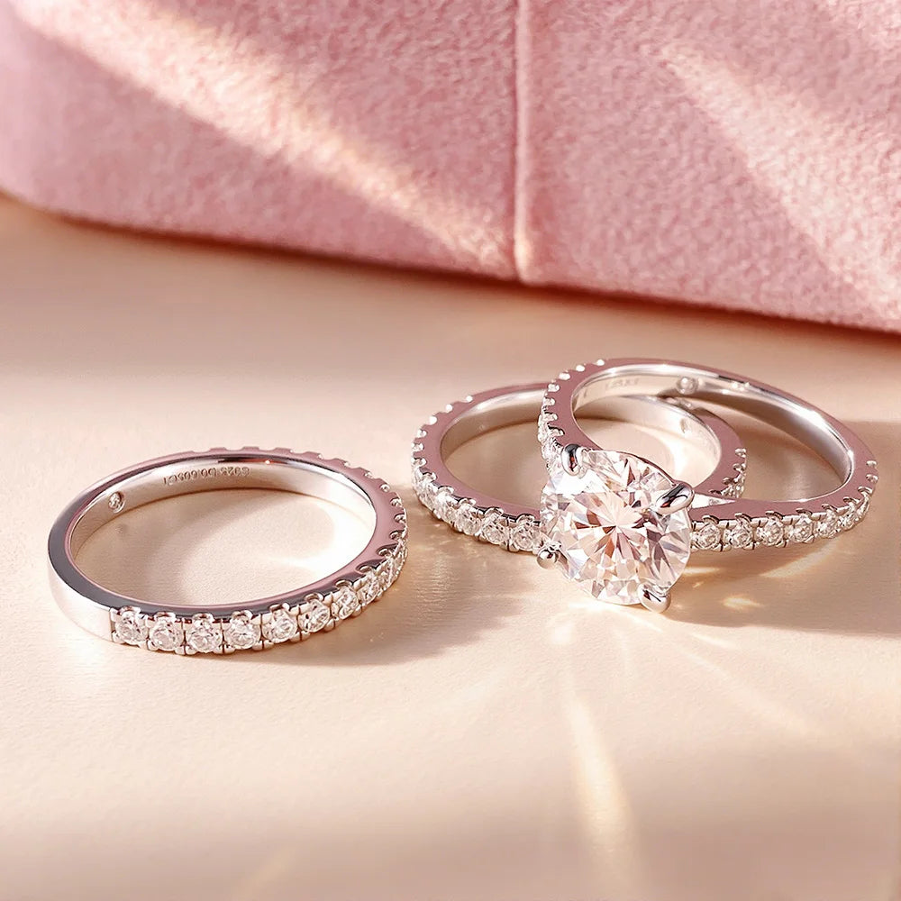 OEVAS 3ct (Total 3.63ct) Round Cut D Color Moissanite Bridal Ring Set Wedding Band 18K Gold Plated 925 Silver Rings Fine Jewelry