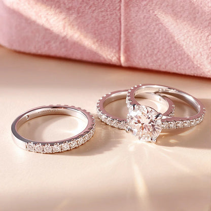 OEVAS 3ct (Total 3.63ct) Round Cut D Color Moissanite Bridal Ring Set Wedding Band 18K Gold Plated 925 Silver Rings Fine Jewelry