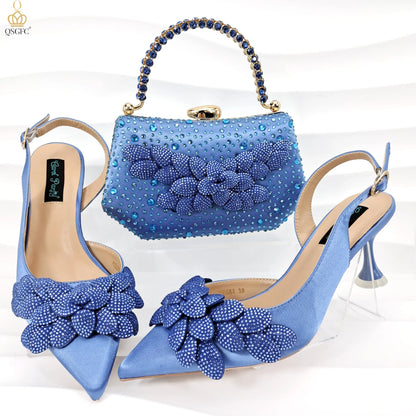 African Fashion Green Ladies Matching Shoes and Bags Nigerian Best Sell Women's Pointed Toe High Heels Commuter Wearable