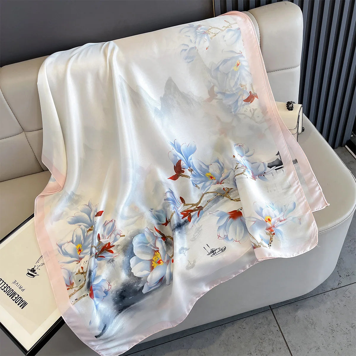180*90cm Large Silk Satin Scarf Women Fashion Printed Scarf Spring And Summer Styles New Shawl Wrap Female Hand 2025 NEW