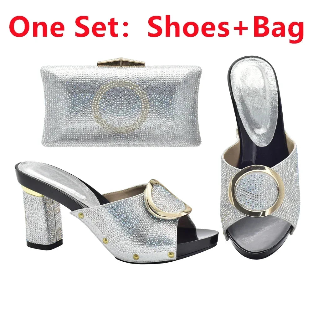 New Shoes and Bag Set African Sets Green Color Italian Shoes with Matching Bag for Women Nigerian Shoes and Bag Set for Wedding
