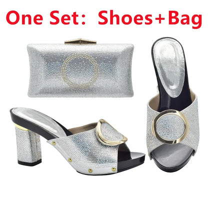New Shoes and Bag Set African Sets Green Color Italian Shoes with Matching Bag for Women Nigerian Shoes and Bag Set for Wedding