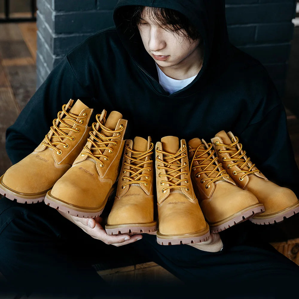 Mr.A Classic Couple Style High-Top Wear-Resistant Yellow Boots Outdoor Hiking Leather Comfortable Retro Warm Boots Autumn Winter Men's Waterproof Boots