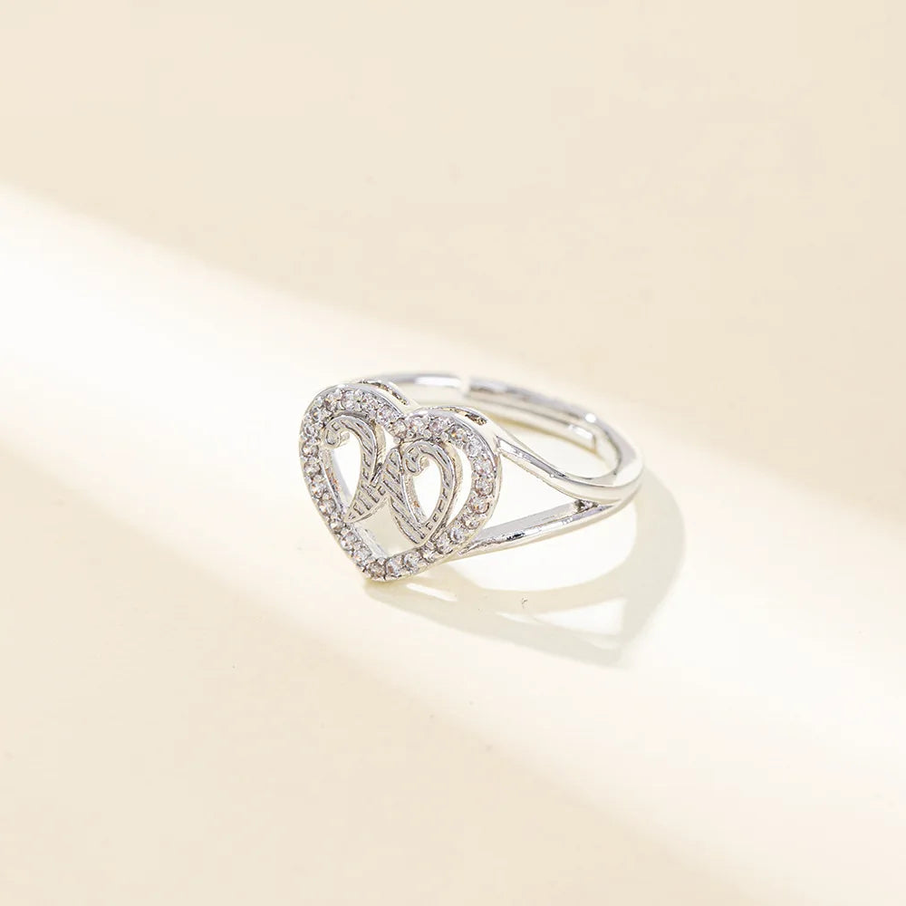 White Zircon 26 Letters A-Z Love Heart Open Adjustable Rings For Women Gold Silver Color Wedding Band Jewelry Mother's Day Gifts
