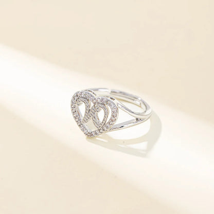 White Zircon 26 Letters A-Z Love Heart Open Adjustable Rings For Women Gold Silver Color Wedding Band Jewelry Mother's Day Gifts