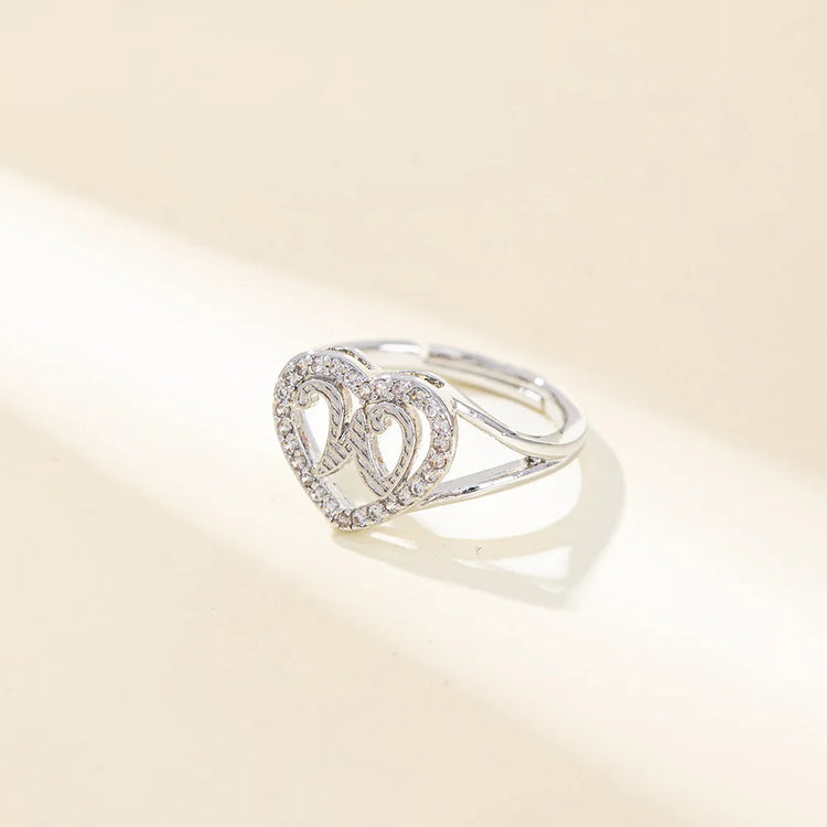 White Zircon 26 Letters A-Z Love Heart Open Adjustable Rings For Women Gold Silver Color Wedding Band Jewelry Mother's Day Gifts