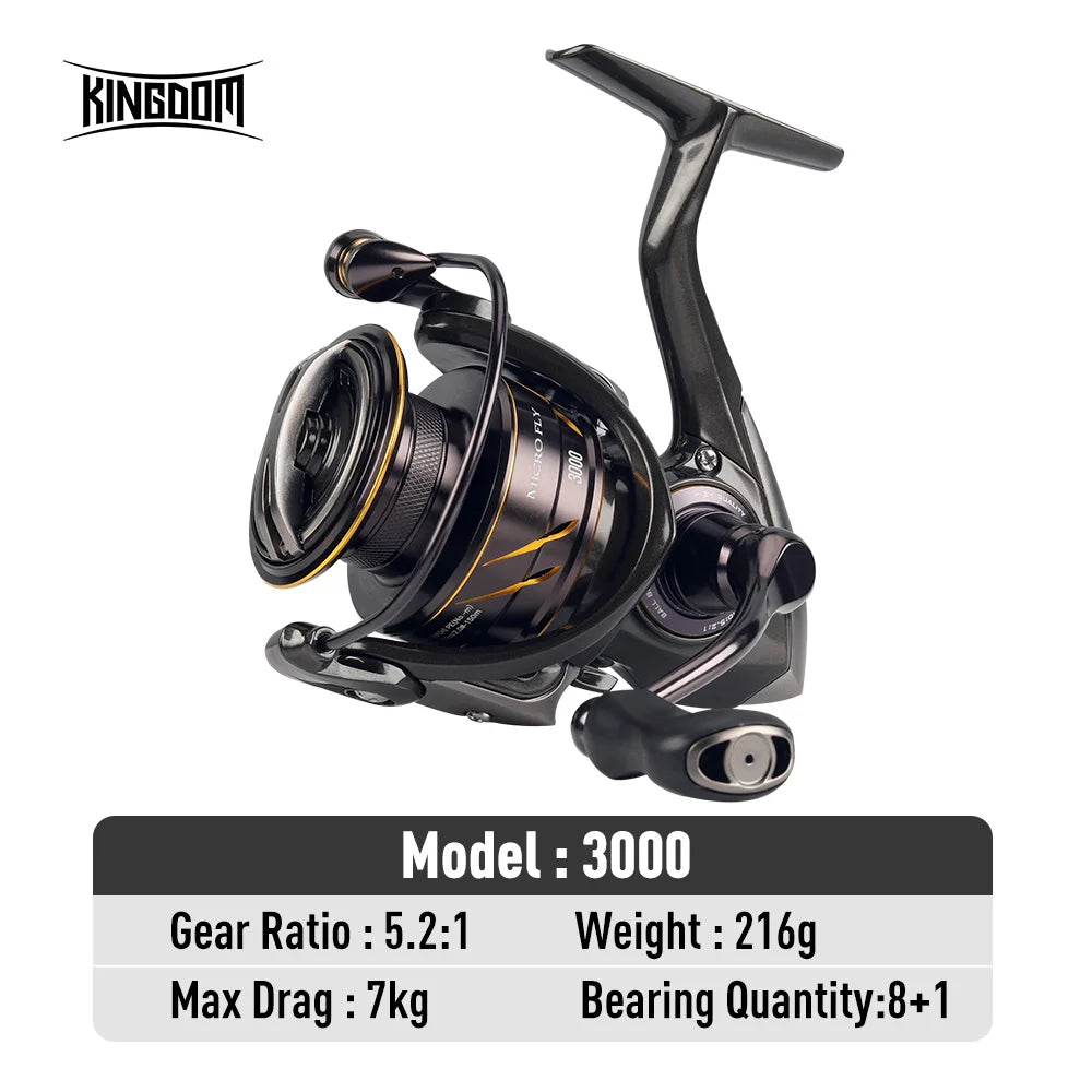 Kingdom Micro Fly Pro Fishing Spinning Reel Ultra Light 8+1 Sealed Bearings 160g 8KG Max Drag 5.2:1 Gear Ratio Fishing Reel