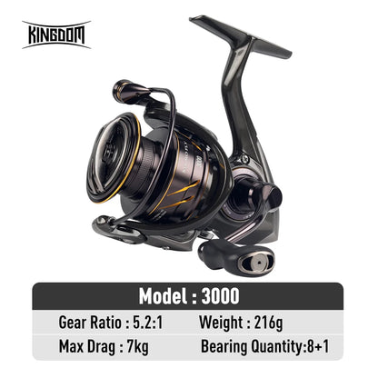 Kingdom Micro Fly Pro Fishing Spinning Reel Ultra Light 8+1 Sealed Bearings 160g 8KG Max Drag 5.2:1 Gear Ratio Fishing Reel