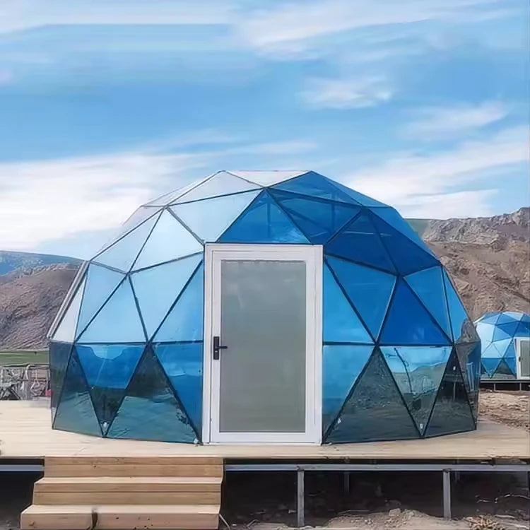 Custom Windproof Igloo Dome Camping Crystal Dome Tent Luxury Aluminum Glamping Geodesic Glass Dome House Tent With Bathroom