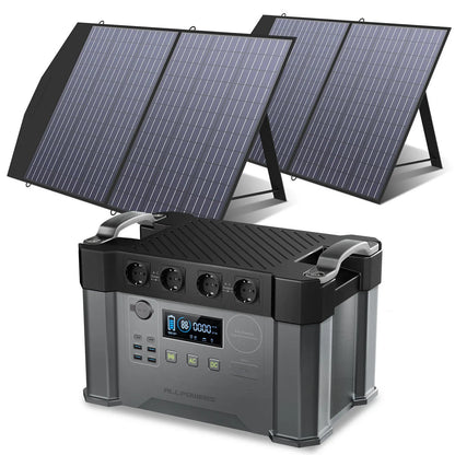 ALLPOWERS Solar Generator 2400W Battery Charger,110V/230V Pure Sine Wave AC Outlet With 2×100W Portable Solar Panel For Outdoors